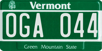 VT license plate OGA044