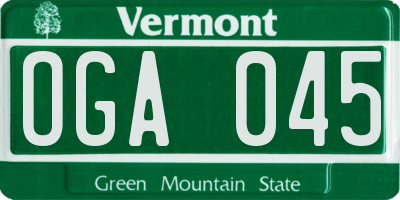 VT license plate OGA045