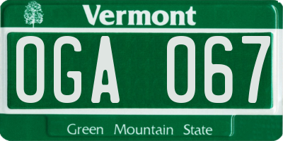 VT license plate OGA067
