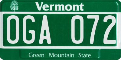 VT license plate OGA072