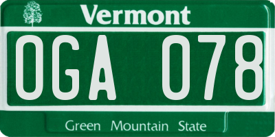 VT license plate OGA078