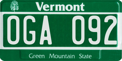 VT license plate OGA092