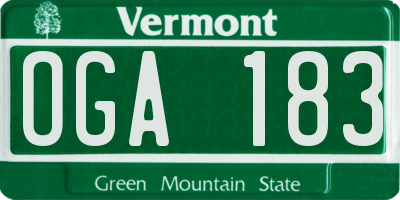 VT license plate OGA183