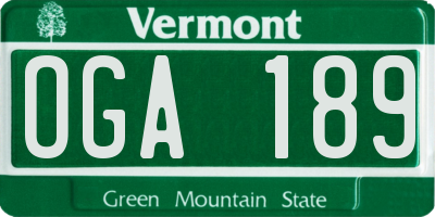 VT license plate OGA189
