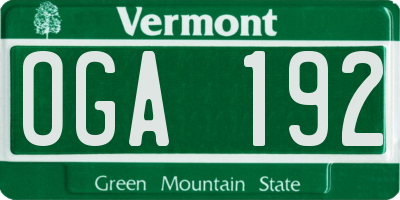 VT license plate OGA192