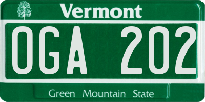 VT license plate OGA202