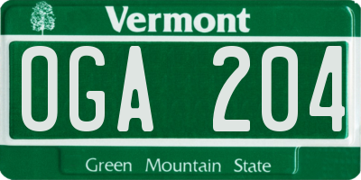 VT license plate OGA204