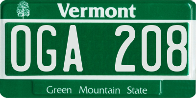 VT license plate OGA208