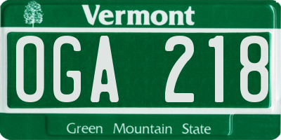 VT license plate OGA218