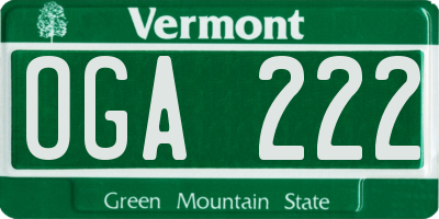 VT license plate OGA222