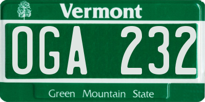 VT license plate OGA232