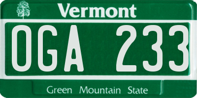 VT license plate OGA233