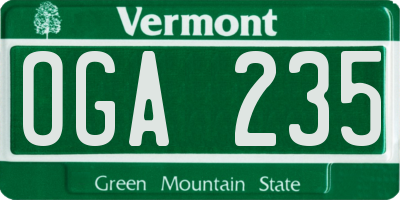 VT license plate OGA235