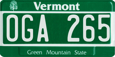 VT license plate OGA265