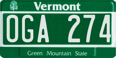 VT license plate OGA274