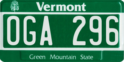 VT license plate OGA296