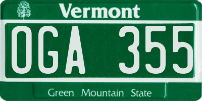 VT license plate OGA355