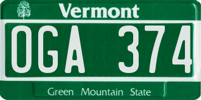 VT license plate OGA374