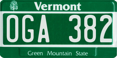 VT license plate OGA382