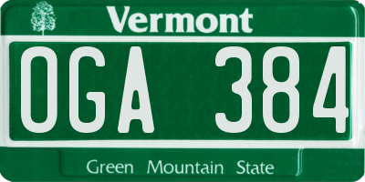 VT license plate OGA384