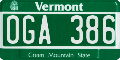 VT license plate OGA386