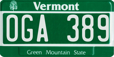 VT license plate OGA389