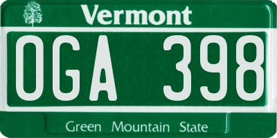VT license plate OGA398