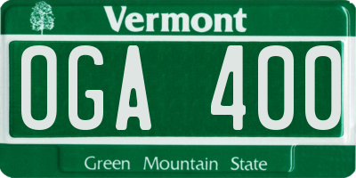 VT license plate OGA400