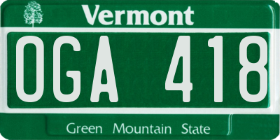 VT license plate OGA418