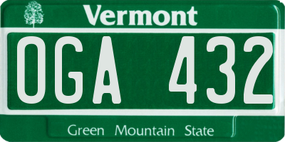 VT license plate OGA432