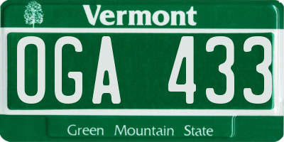 VT license plate OGA433