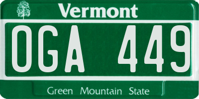 VT license plate OGA449
