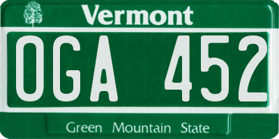 VT license plate OGA452