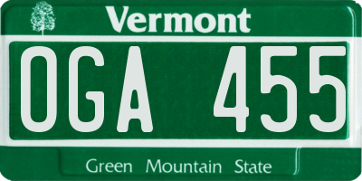 VT license plate OGA455