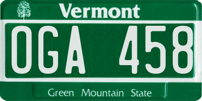 VT license plate OGA458