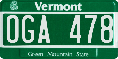 VT license plate OGA478