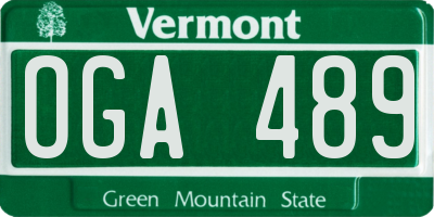 VT license plate OGA489