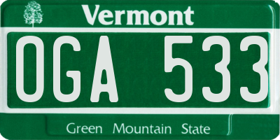 VT license plate OGA533