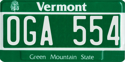 VT license plate OGA554