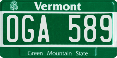 VT license plate OGA589