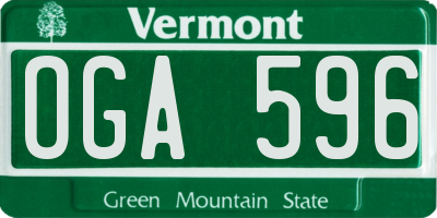 VT license plate OGA596