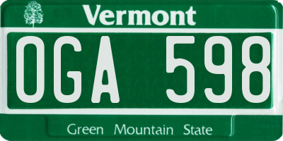 VT license plate OGA598