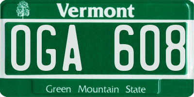 VT license plate OGA608