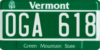 VT license plate OGA618