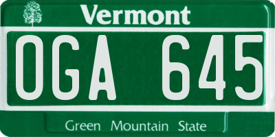 VT license plate OGA645