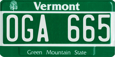 VT license plate OGA665