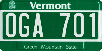 VT license plate OGA701