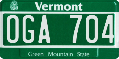 VT license plate OGA704