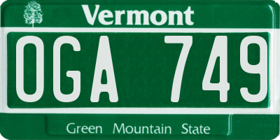 VT license plate OGA749