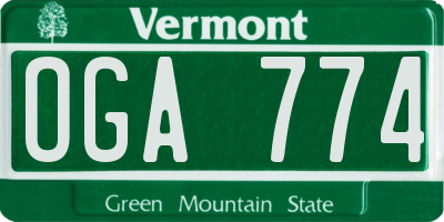 VT license plate OGA774